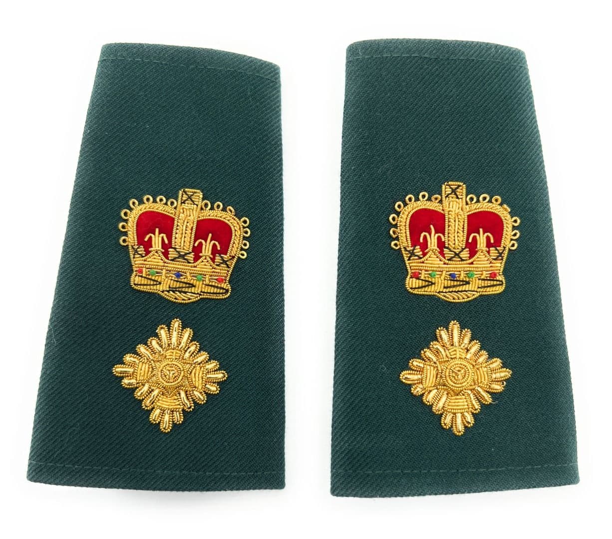 Epaulette Green Slip on Gold Crown Star Lieutenant Colonel