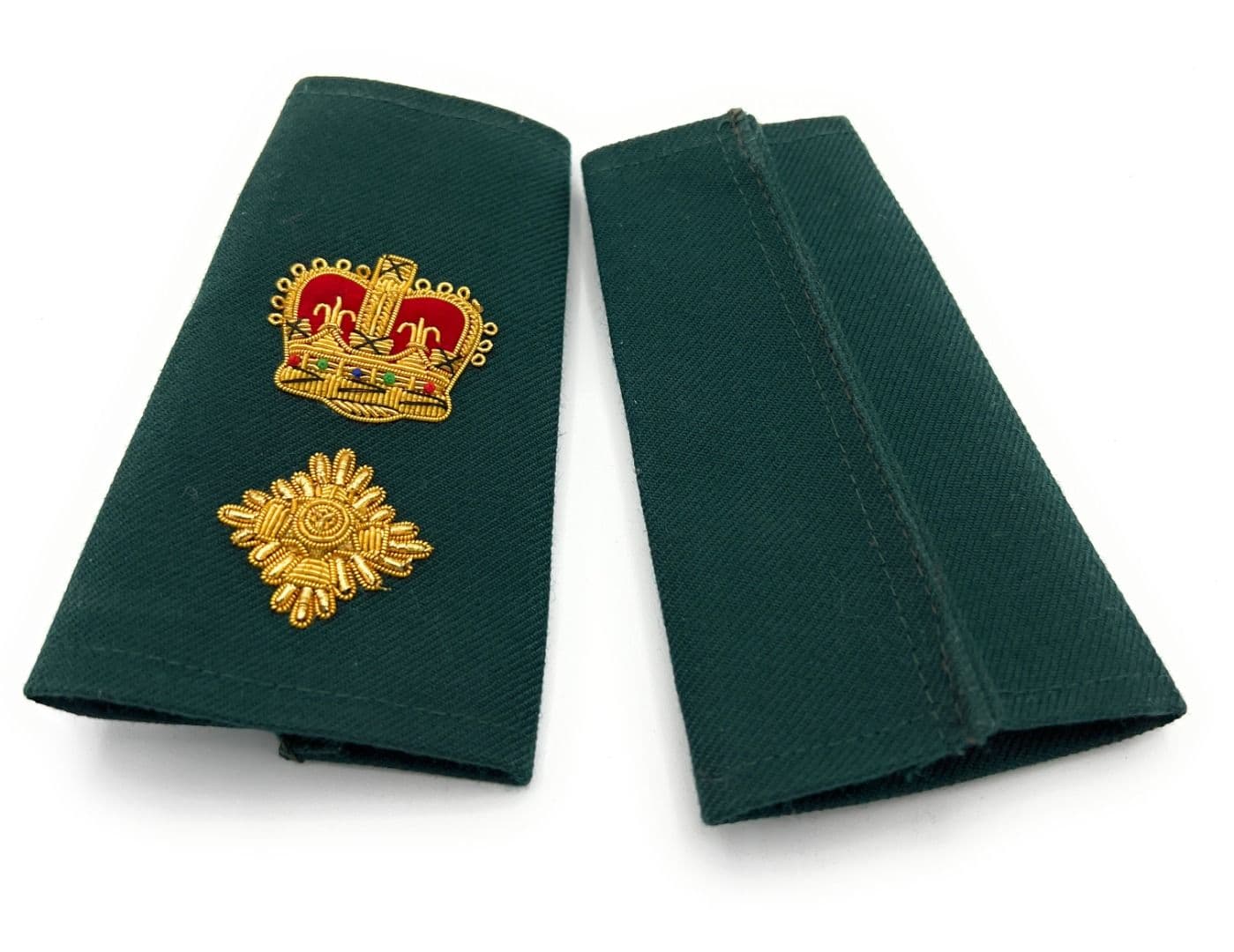Epaulette Green Slip on Gold Crown Star Lieutenant Colonel