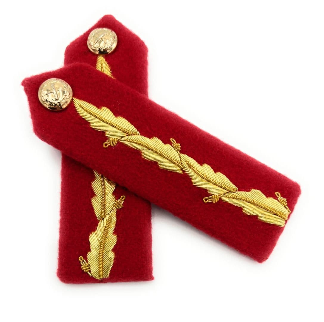 Gorget General's Collar Patch Red Gold Leaf L 4 3/4' ' Officers Plain Back  No. 1 Dress R855