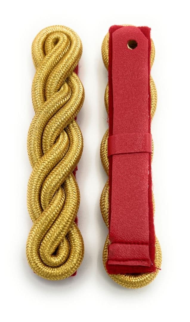 Ladies Shoulder Cord in Gold Mylar 2 ply x 5 curls Red backing R2812