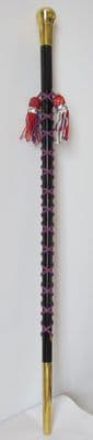 Parade Stick Black Malacca Cane Gold Head & Base Wrapped in Cord 36'' R1649