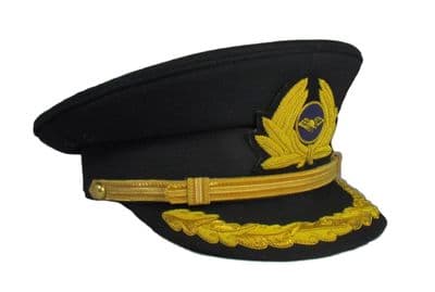 Pilot Cap 1 Row Gold Peak with Generic Cap Badge Black Airline Cap R1836