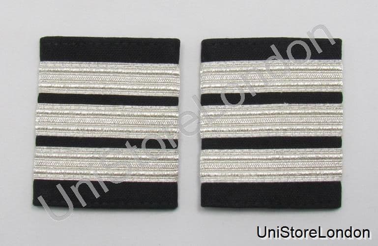 Pilot Epaulettes - Silver 4 Bars On Black Shoulder Boards For Captain/First Officer