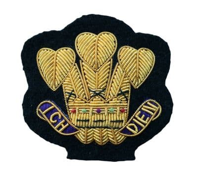 Prince of Wales Feathers Deputy Lieutenant Cap Badge Gold wire Embroidered