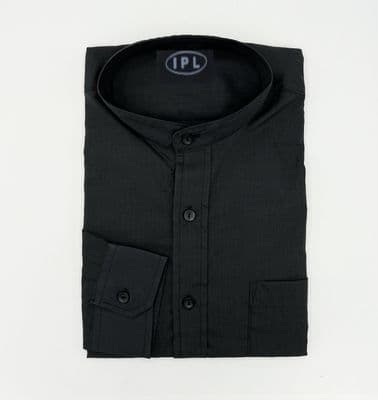 Shirt Grandad collar Black with pocket Long Sleeve R662
