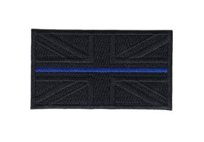 Thin Blue Line Union Jack Embroidered Black Patch-hook & Loop Backing Police UK