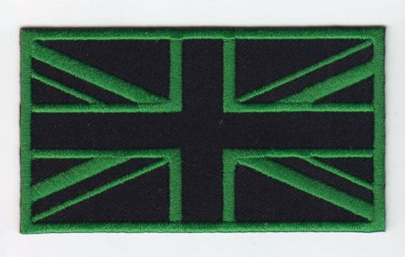 Union Jack Green Black Flag Embroidery Hook & Loop backed Patch Badge UK