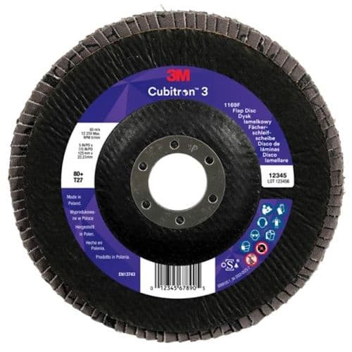 3M™ Cubitron™ 3 Flap Disc 1169F, 80 Grit, T29-Conical, 125 mm x 22.23 mm