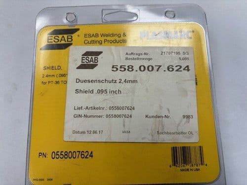 Esab 0558007624 2.4mm Shield PT-36/37, Pack of 5