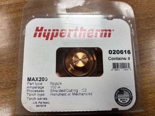Hypertherm 020616 MAX200 100A Oxygen Cutting Nozzle, Pack of 5
