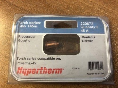Hypertherm 220672 Max45 Gouging nozzle, pack of 5
