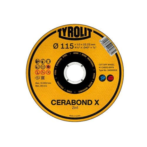 Tyrolit 115mm x 1.0mm CERABOND X cut-off wheel