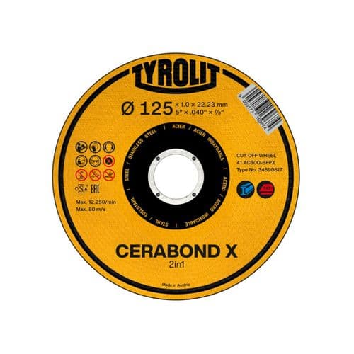 Tyrolit 125mm x 1.0mm CERABOND X cut-off wheel