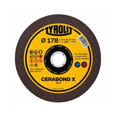 Tyrolit 178mm x 1.6mm CERABOND X cut-off wheel