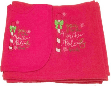 Christmas North Pole Baby Fleece Blanket and Bib Set
