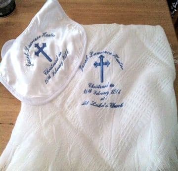Embroidered Christening Shawl and Bib Set