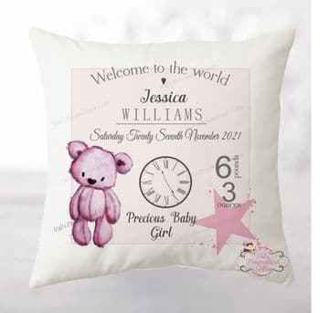 New Baby Pink Teddy Star Birth Cushion