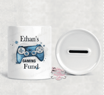 Personalised Gaming Fund Money Box Blue