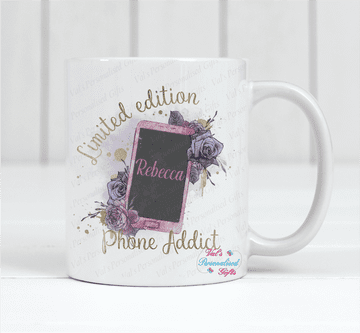Personalised Limited Edition Phone Addict Mug Pink Design