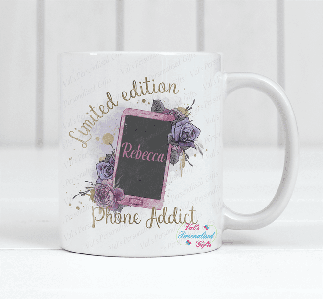 Personalised Limited Edition Phone Addict Mug Pink Design