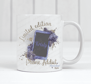 Personalised Limited Edition Phone Addict Mug Purple Design