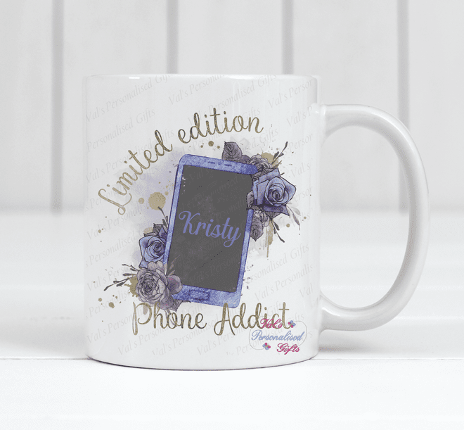 Personalised Limited Edition Phone Addict Mug Purple Design