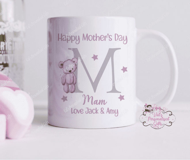 Personalised Mother's Day Initial Pink Bear Mug