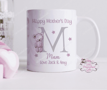 Personalised Mother's Day Initial Pink Bear Mug