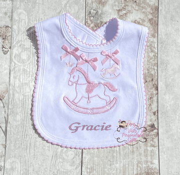 Pink Rocking Horse With Bows Bib