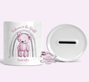 Rainbow Pink Teddy Money Box