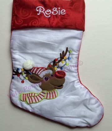 White Reindeer Christmas Stocking