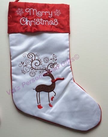 White Reindeer with Socks Christmas Stocking