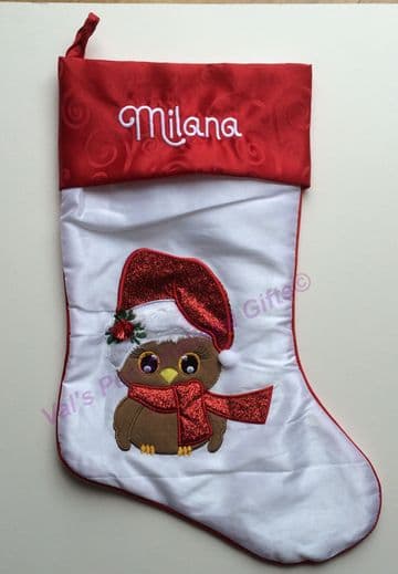White Robin Christmas Stocking