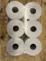 6 X White 2 Ply Paper Centrefeed Rolls 150m x 185mm