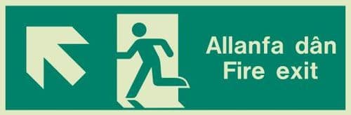 (428UR) Jalite Welsh Fire Exit Up Left Sign Allanfa Dan up left sign