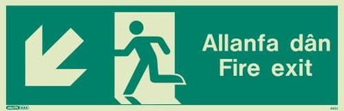 (490UR) Jalite Welsh Fire Exit Progress Down Left Sign Allanfa Dan down left sign