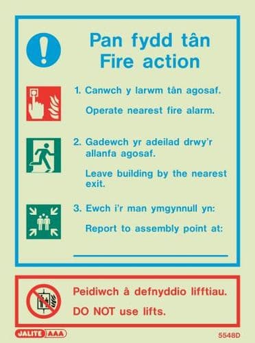 (5548DR) Jalite Welsh Fire Action Notice Sign Pan fydd tan