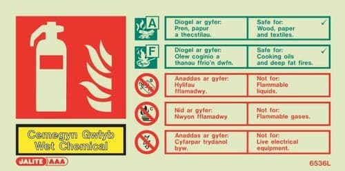 (6536)  Jalite Welsh Wet Chemical Extinguisher Sign Cemegyn Gwlyb