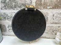16cm Black & Gold Decorative Wall Flat Mirror w/ Floral Motif