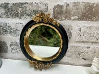 16cm Black & Gold Decorative Wall Flat Mirror w/ Floral Motif