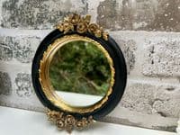 16cm Black & Gold Decorative Wall Flat Mirror w/ Floral Motif
