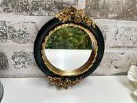 16cm Black & Gold Decorative Wall Flat Mirror w/ Floral Motif