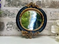 16cm Black & Gold Decorative Wall Flat Mirror w/ Floral Motif