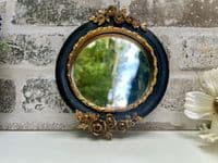 16cm Black & Gold Decorative Wall Flat Mirror w/ Floral Motif