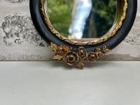 16cm Black & Gold Decorative Wall Flat Mirror w/ Floral Motif