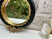 16cm Black & Gold Decorative Wall Flat Mirror w/ Floral Motif