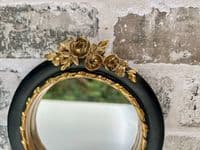 16cm Black & Gold Decorative Wall Flat Mirror w/ Floral Motif