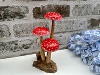 16cm Fly Agaric Red White Cap 3 Mushroom Root Wooden Ornament Sculpture