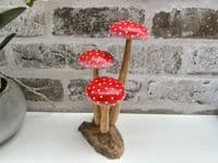 16cm Fly Agaric Red White Cap 3 Mushroom Root Wooden Ornament Sculpture