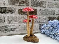 16cm Fly Agaric Red White Cap 3 Mushroom Root Wooden Ornament Sculpture